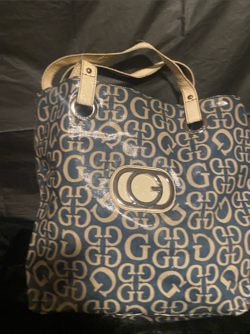 Vintage large Blue  and Cream Monogram Guess Tote Bag